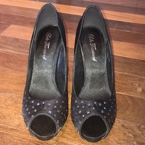 Lulu Townsend Size 9 1/2 Black Satin Jewel Heels